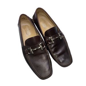 Salvatore Ferragamo men’s Brown Leather Loafers with Elegant Metal size 10